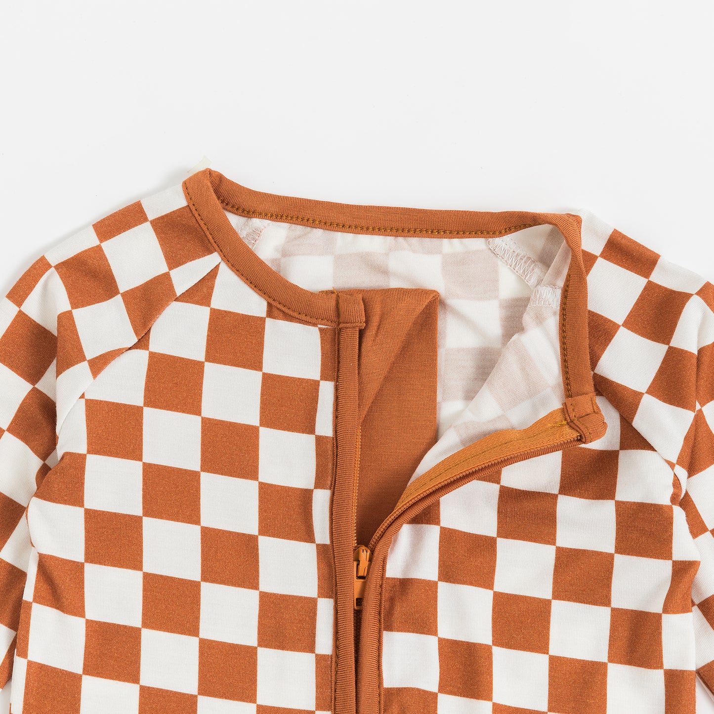 Orange Checkerboard Bamboo Zipper Romper Pajamas
