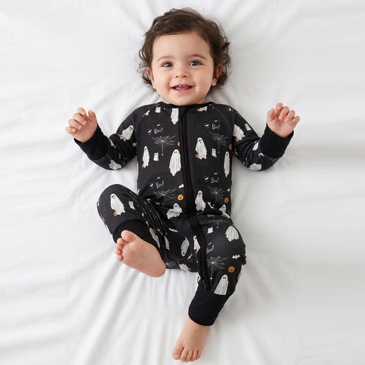 Halloween Black Ghost Baby Bamboo Zipper Romper Pajamas