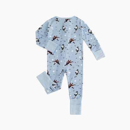 Grey Blue Cartoon Hockey Players Baby Zip-Up Romper