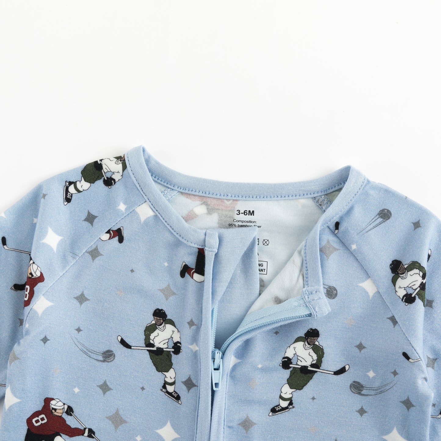 Grey Blue Cartoon Hockey Players Baby Zip-Up Romper