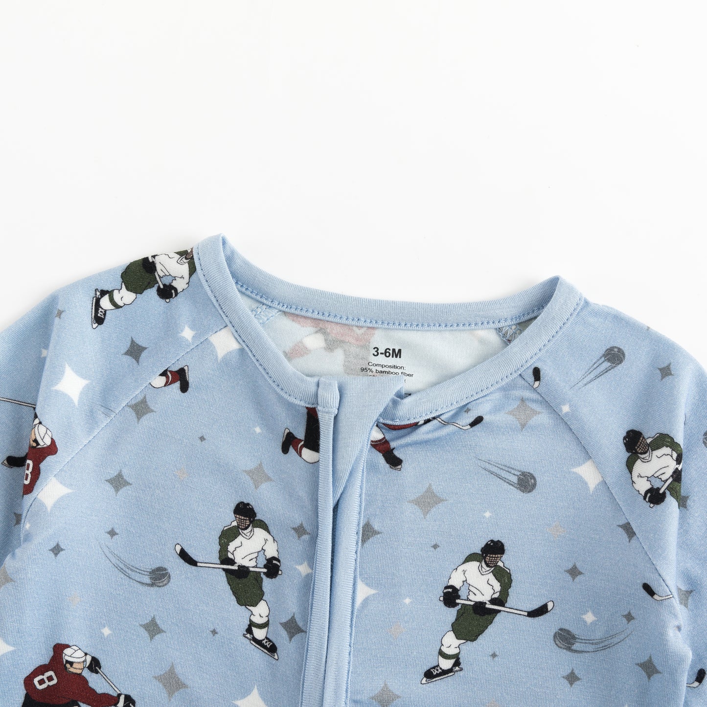 Grey Blue Cartoon Hockey Players Baby Zip-Up Romper