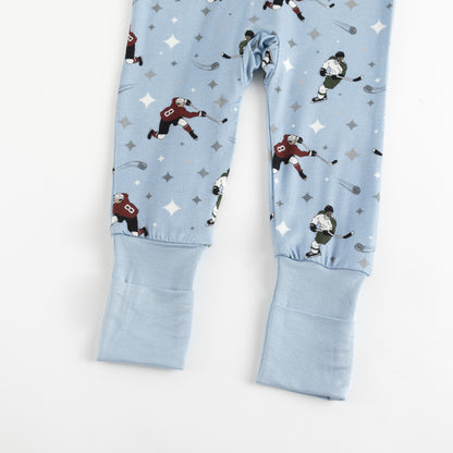 Grey Blue Cartoon Hockey Players Baby Zip-Up Romper