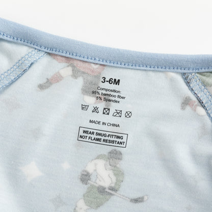 Grey Blue Cartoon Hockey Players Baby Zip-Up Romper