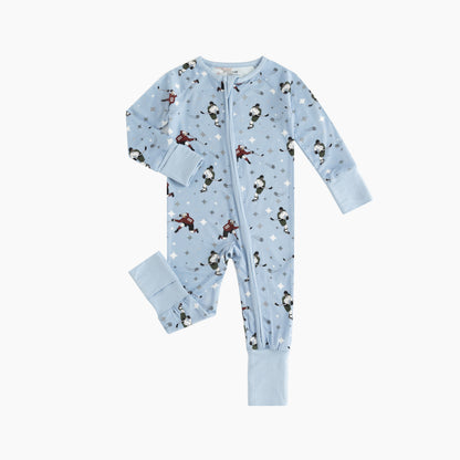 Grey Blue Cartoon Hockey Players Baby Zip-Up Romper