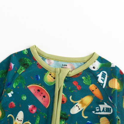 Funny Fruit&Vegetables Bamboo Zipper Romper Pajamas