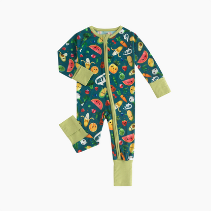 Funny Fruit&Vegetables Bamboo Zipper Romper Pajamas