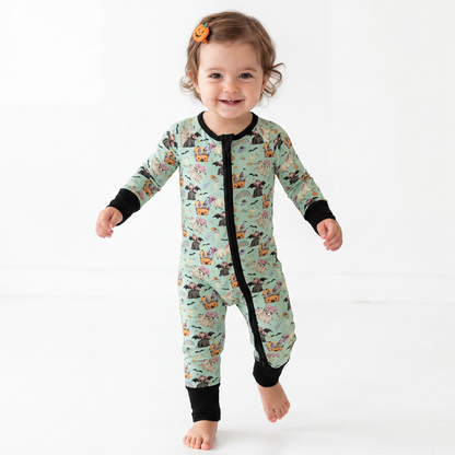 Halloween bamboo zipper romper design - baby apparel bamboo zipper romper with custom design - baby wear front view
