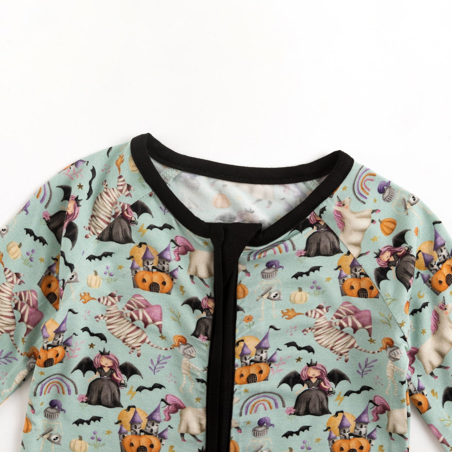 Halloween Witch Pumpkin Castle Baby Bamboo Zipper Romper Pajamas
