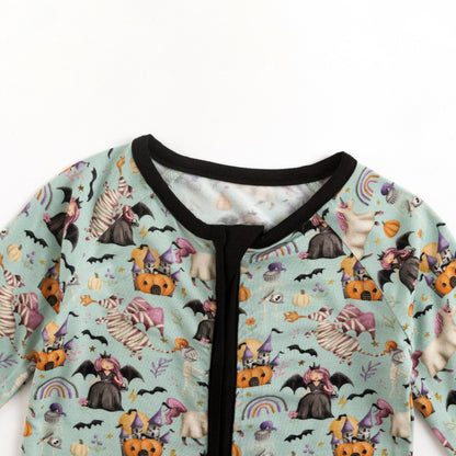 Halloween Witch Pumpkin Castle Baby Bamboo Zipper Romper Pajamas