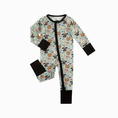 Halloween Witch Pumpkin Castle Baby Bamboo Zipper Romper Pajamas