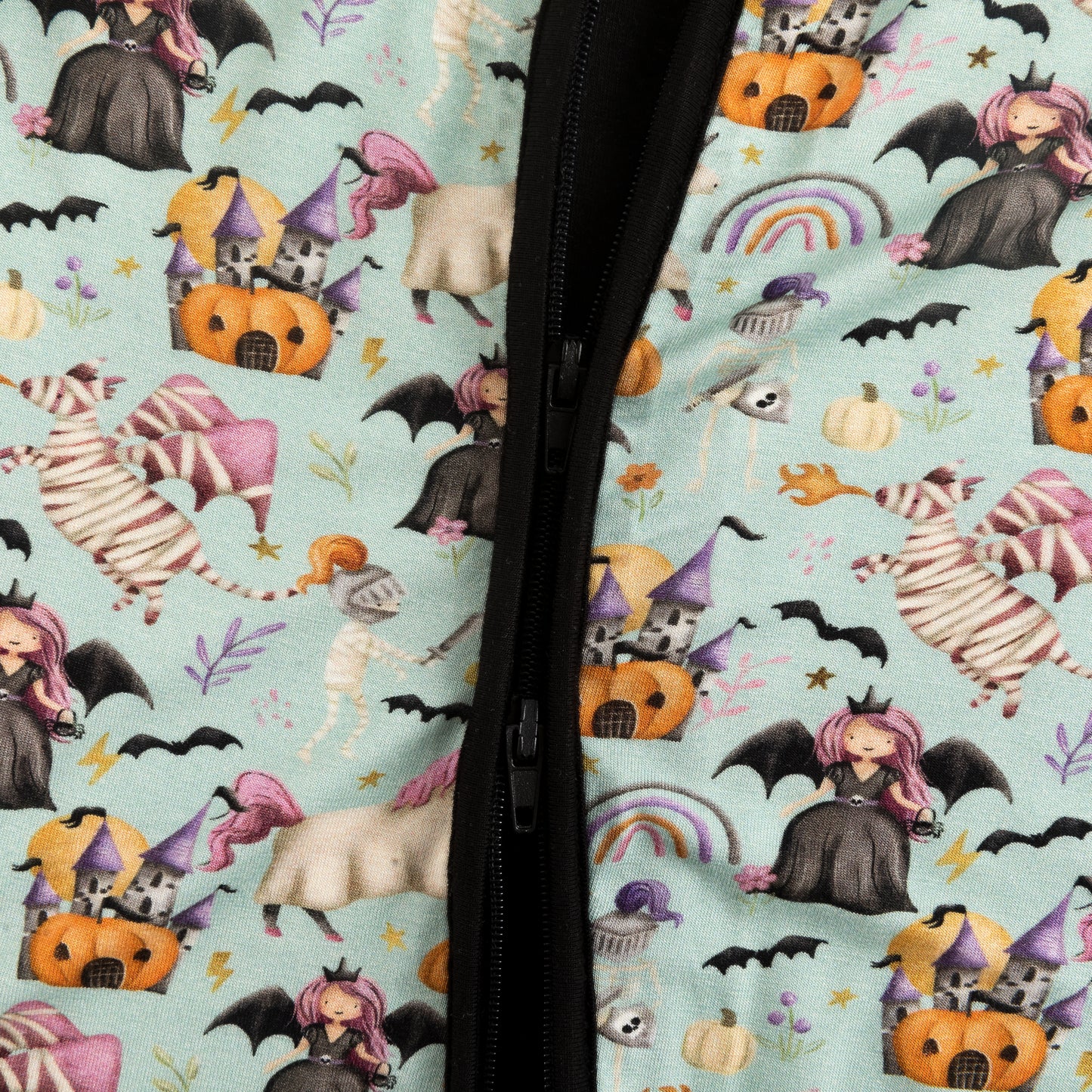 Halloween Witch Pumpkin Castle Baby Bamboo Zipper Romper Pajamas