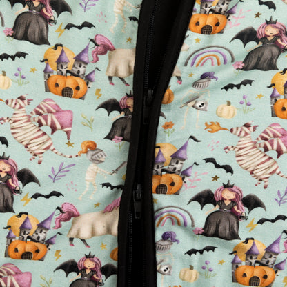 Halloween Witch Pumpkin Castle Baby Bamboo Zipper Romper Pajamas