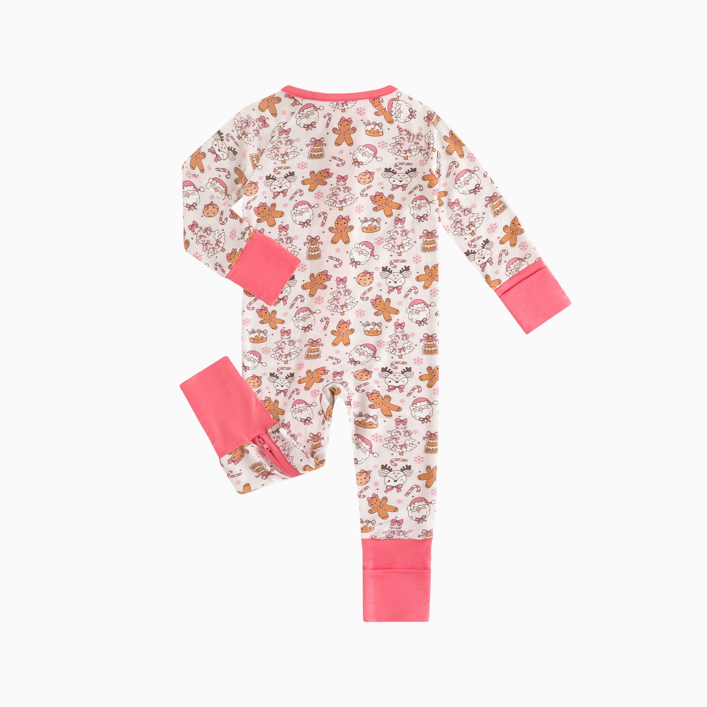 Christmas Gingerbread Man Pink Baby Bamboo Zipper Romper Pajamas