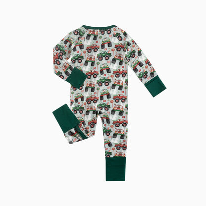 Christmas Truck Baby Bamboo Zipper Romper Pajamas