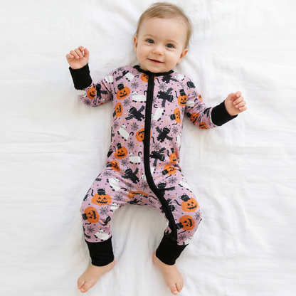 Halloween Cat&Pumpkin Bamboo Zipper Romper Pajamas