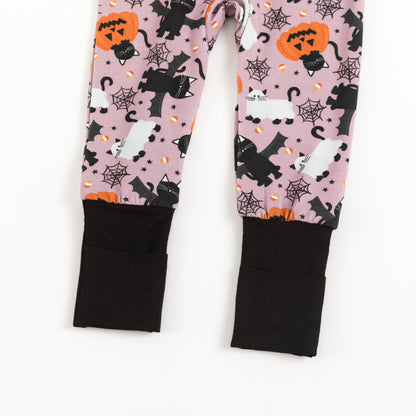 Halloween Cat&Pumpkin Bamboo Zipper Romper Pajamas