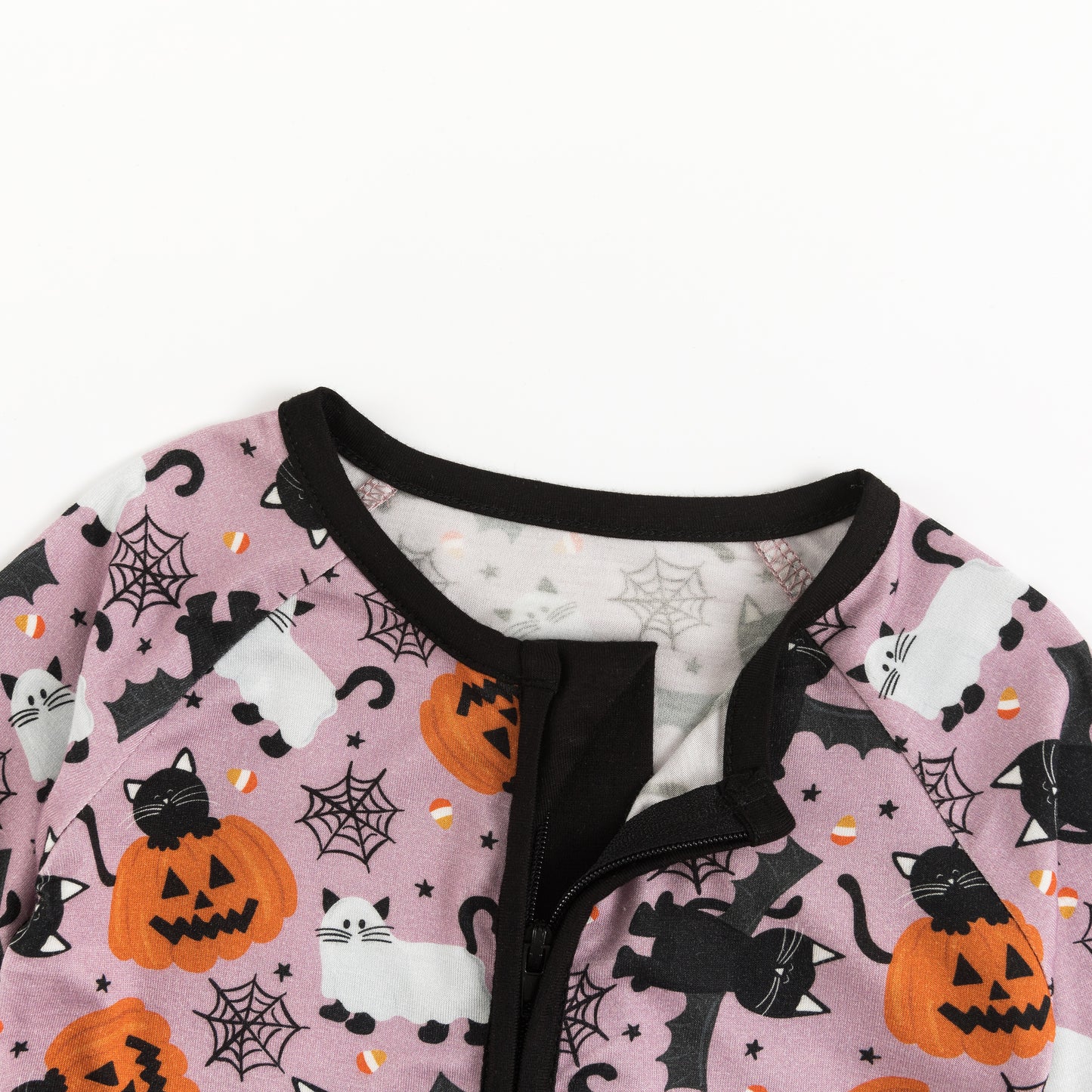 Halloween Cat&Pumpkin Bamboo Zipper Romper Pajamas
