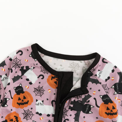 Halloween Cat&Pumpkin Bamboo Zipper Romper Pajamas