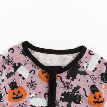 Halloween Cat&Pumpkin Bamboo Zipper Romper Pajamas