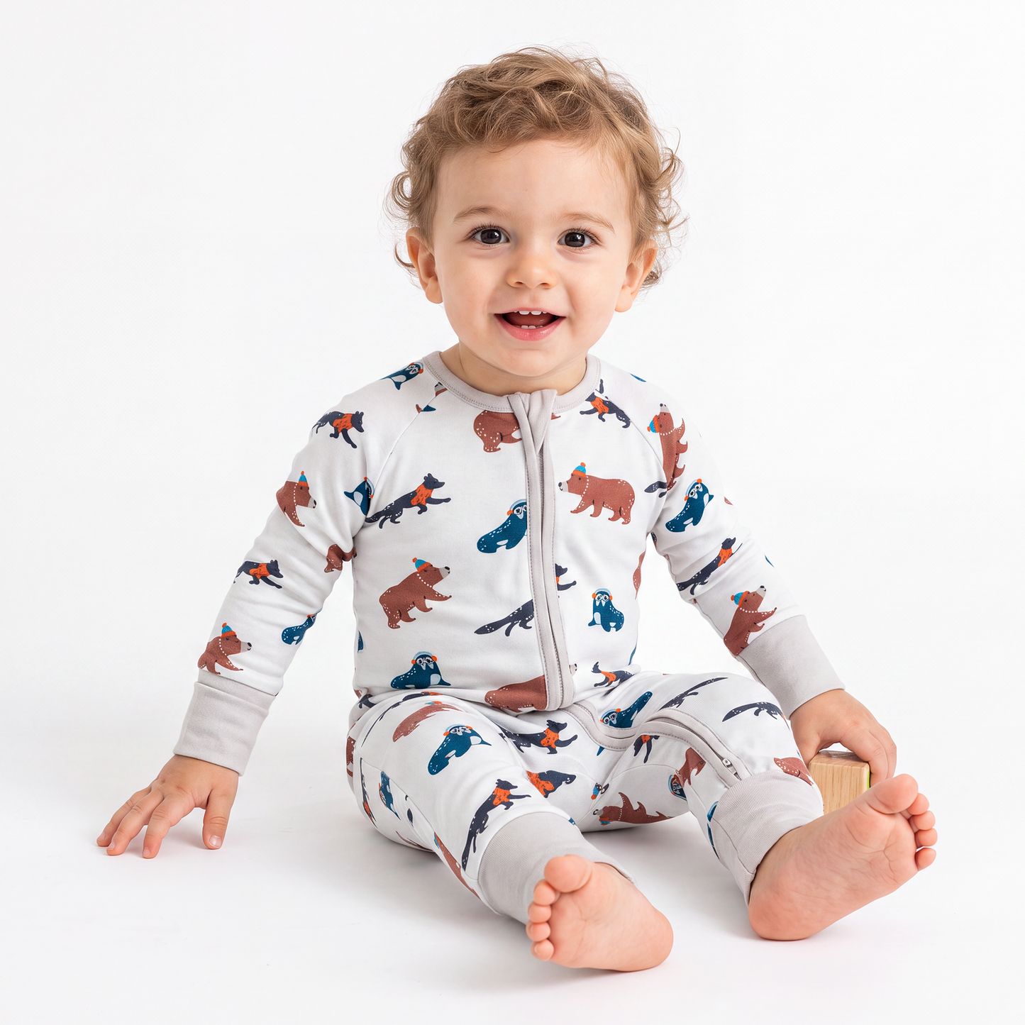 Cartoon Animals Baby Bamboo Zipper Romper Pajamas