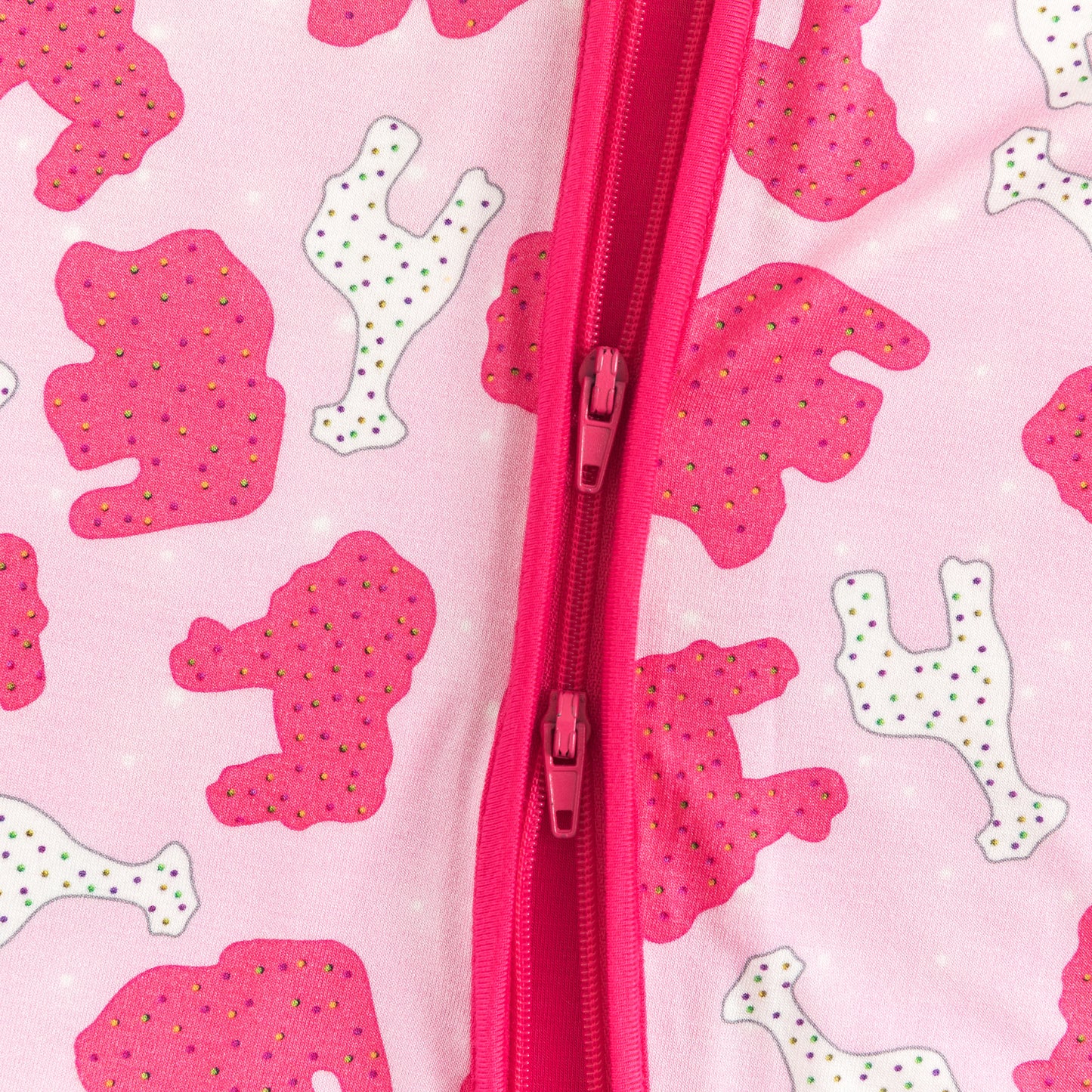 Christmas Pink Teddy Print Baby Bamboo Zipper Romper Pajamas