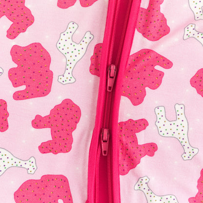Christmas Pink Teddy Print Baby Bamboo Zipper Romper Pajamas