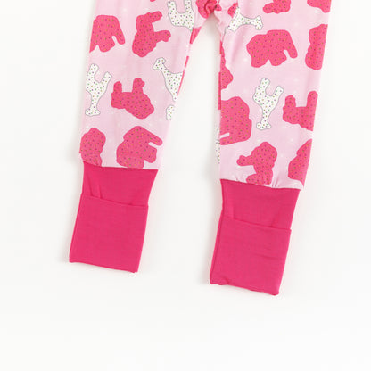 Christmas Pink Teddy Print Baby Bamboo Zipper Romper Pajamas
