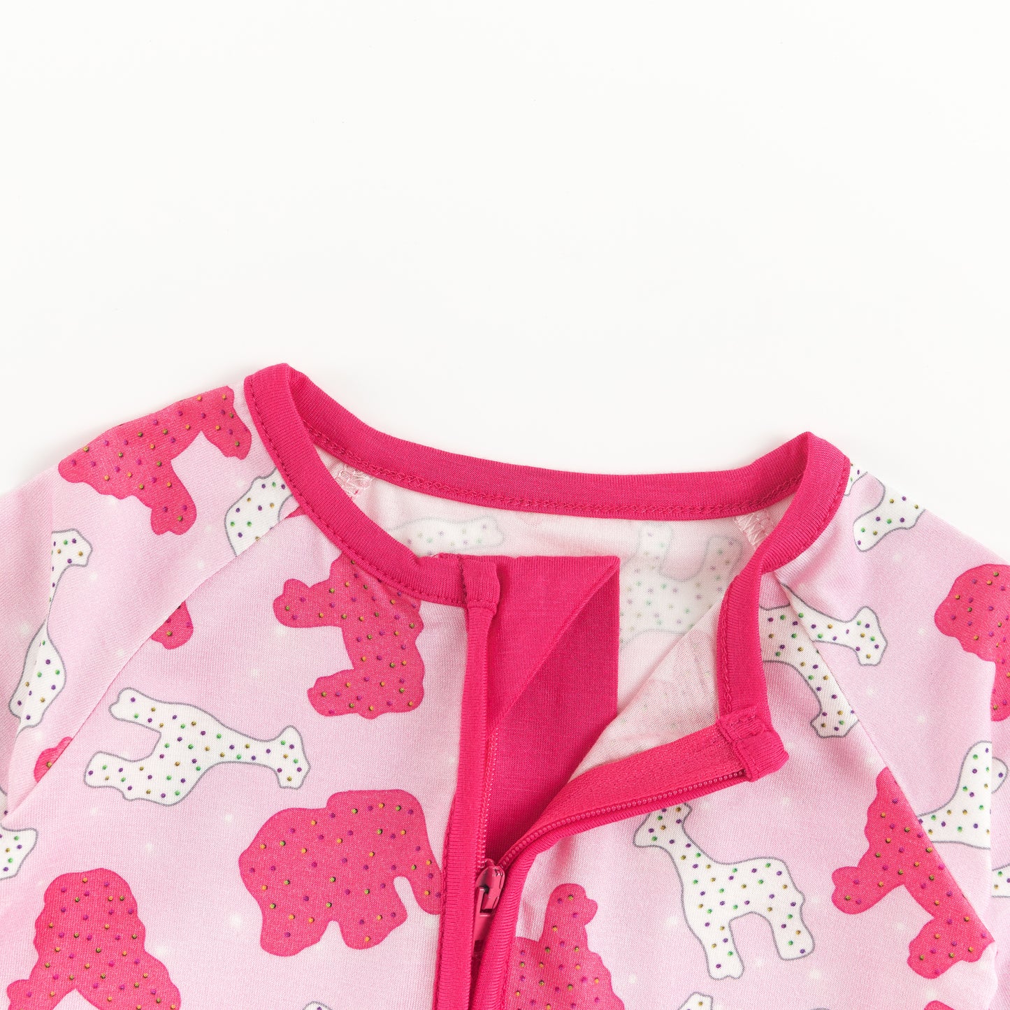 Christmas Pink Teddy Print Baby Bamboo Zipper Romper Pajamas
