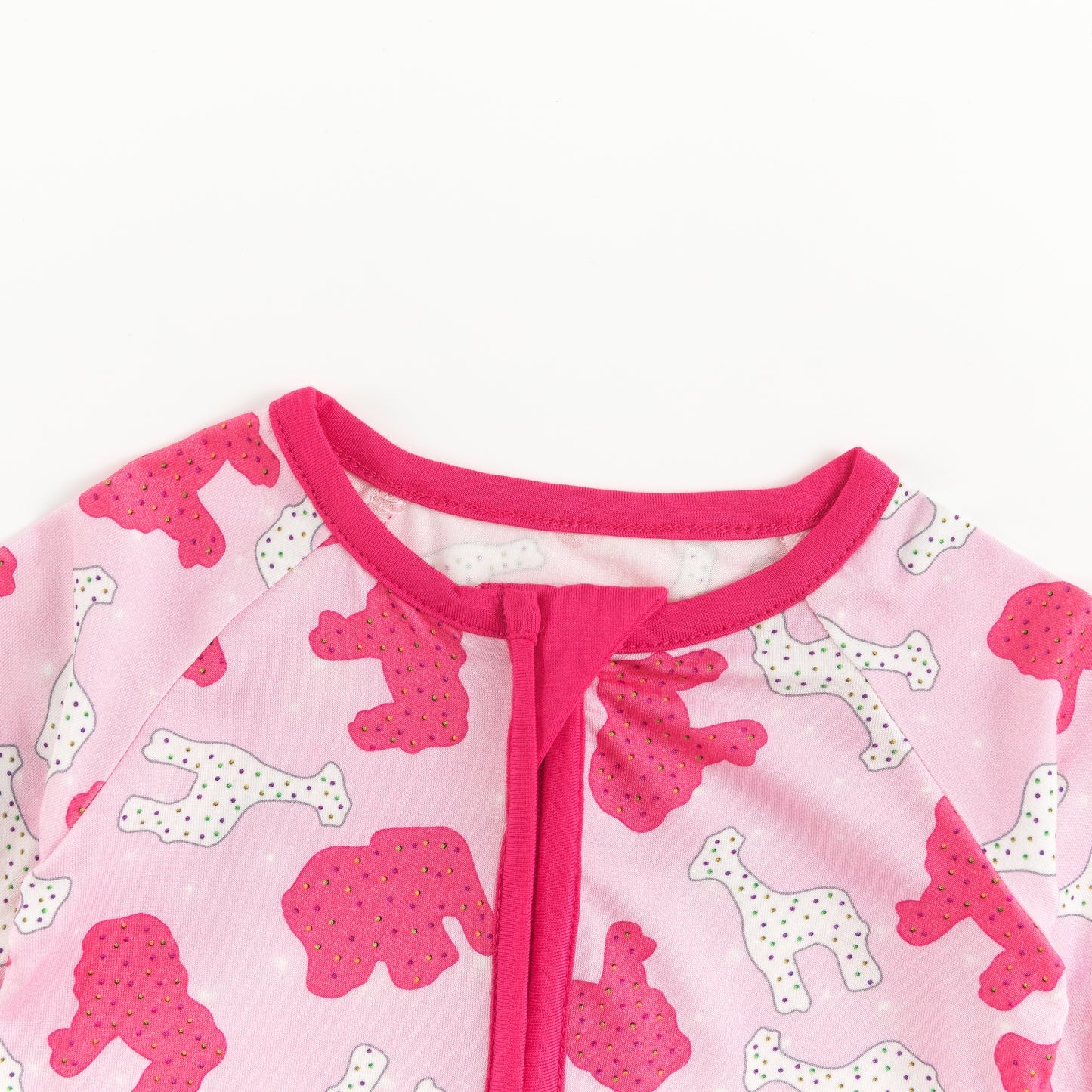 Christmas Pink Teddy Print Baby Bamboo Zipper Romper Pajamas