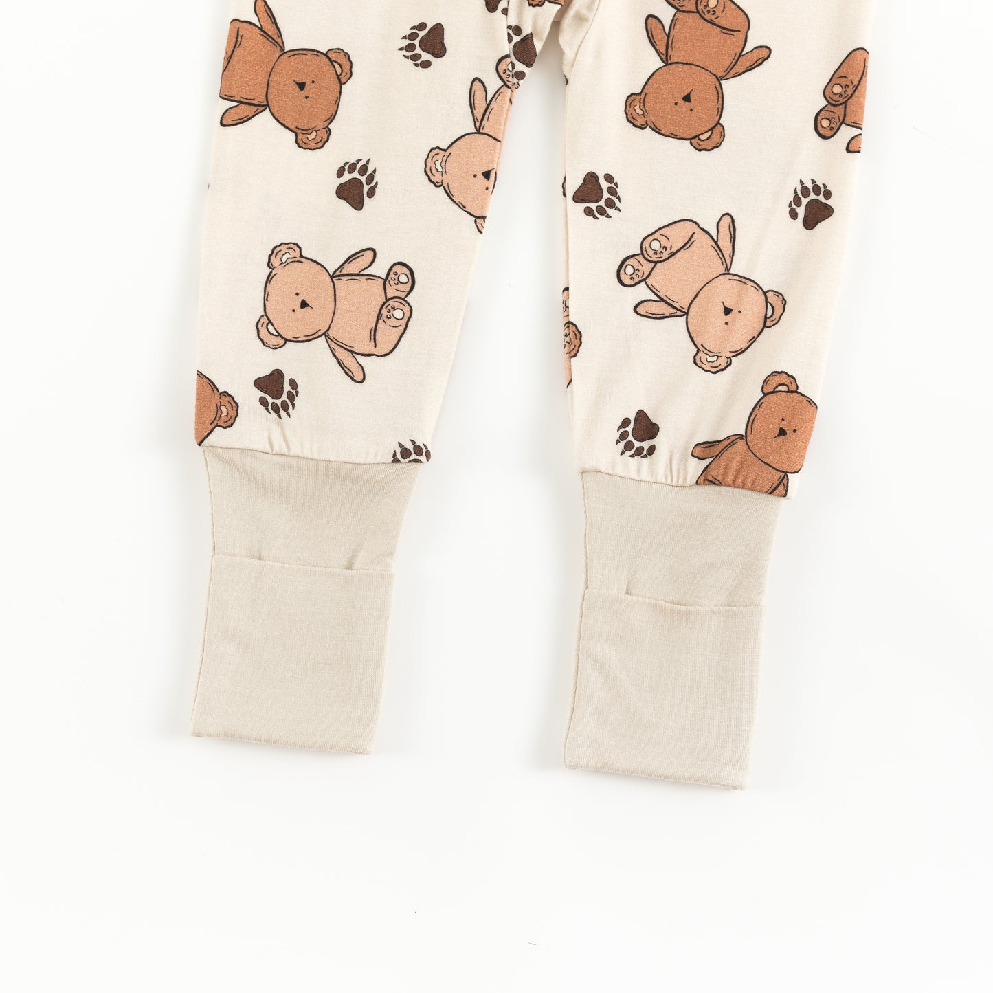 Cozy Beige Baby Bear Paw Print Bamboo Zip-Up Romper