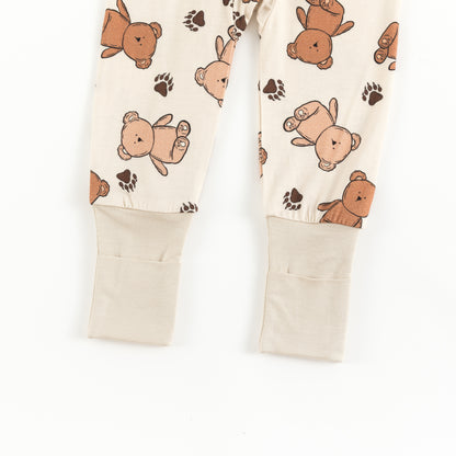Cozy Beige Baby Bear Paw Print Bamboo Zip-Up Romper