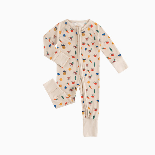 Cartoon Vegetables Baby Bamboo Zipper Romper Pajamas