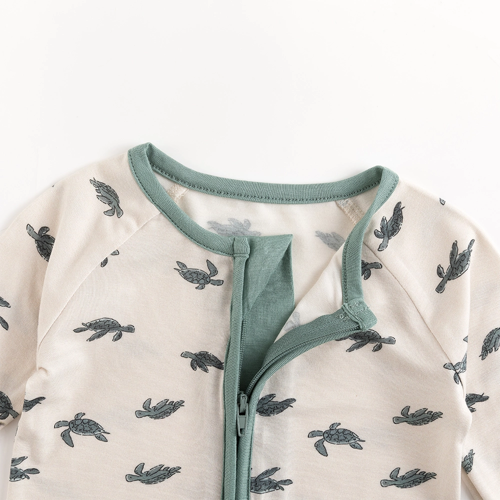 Turtle Print Baby Bamboo Zipper Romper Pajamas