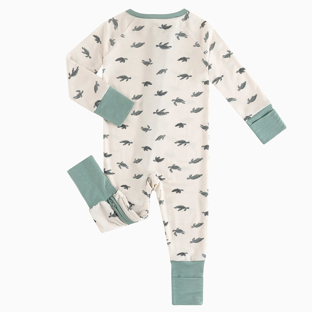 Turtle Print Baby Bamboo Zipper Romper Pajamas