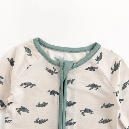 Turtle Print Baby Bamboo Zipper Romper Pajamas