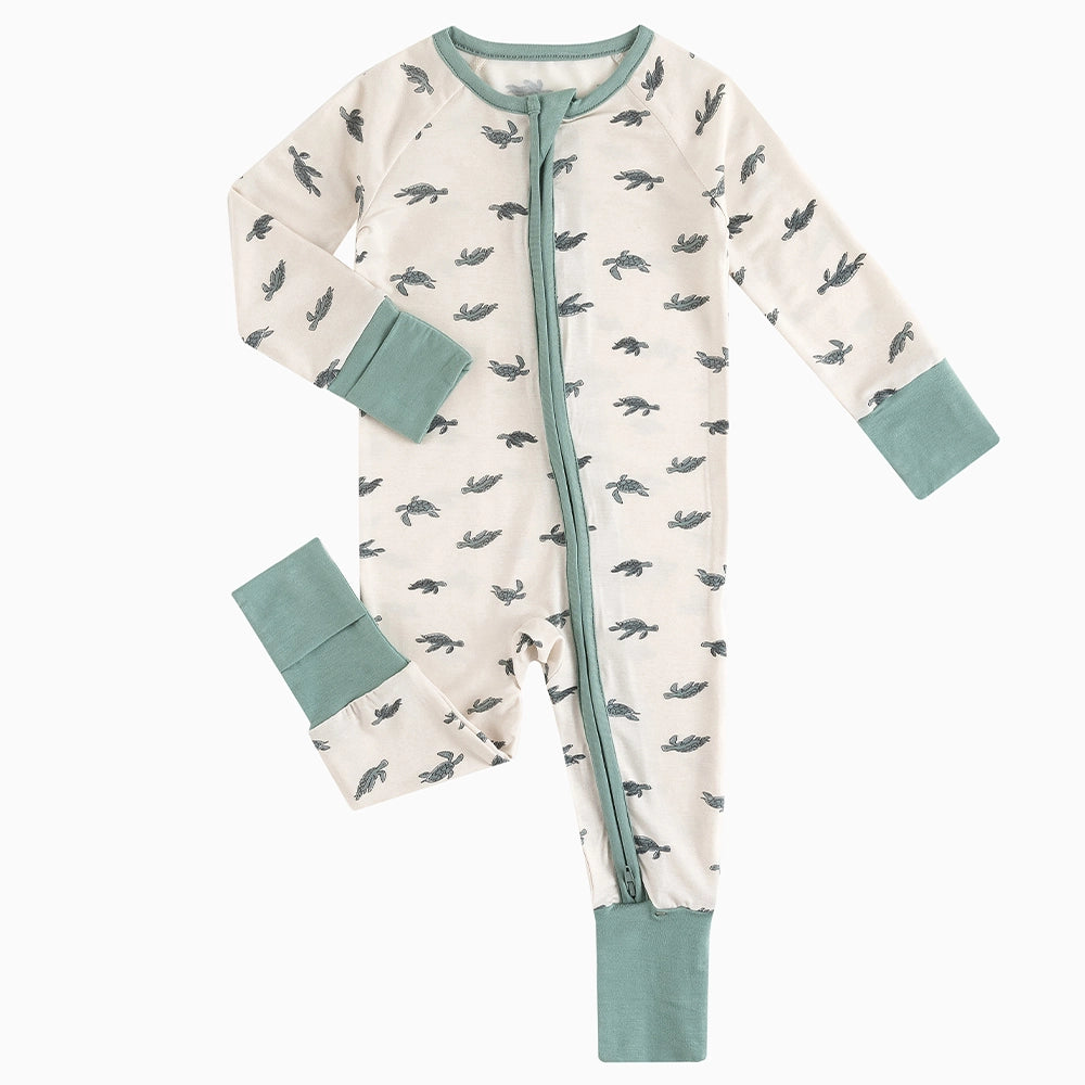 Turtle Print Baby Bamboo Zipper Romper Pajamas