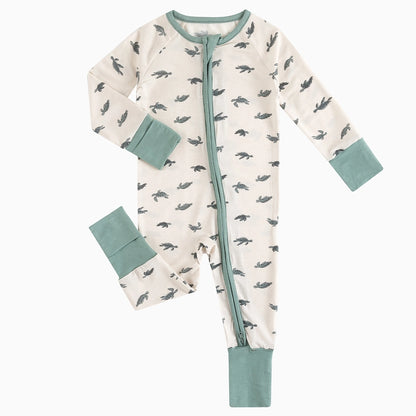 Turtle Print Baby Bamboo Zipper Romper Pajamas
