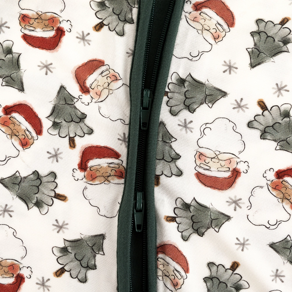 Santa Claus Christmas Tree Baby Bamboo Zipper Romper Pajamas
