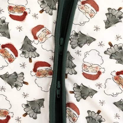 Santa Claus Christmas Tree Baby Bamboo Zipper Romper Pajamas