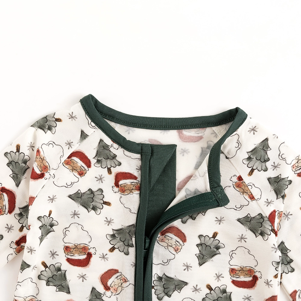 Santa Claus Christmas Tree Baby Bamboo Zipper Romper Pajamas