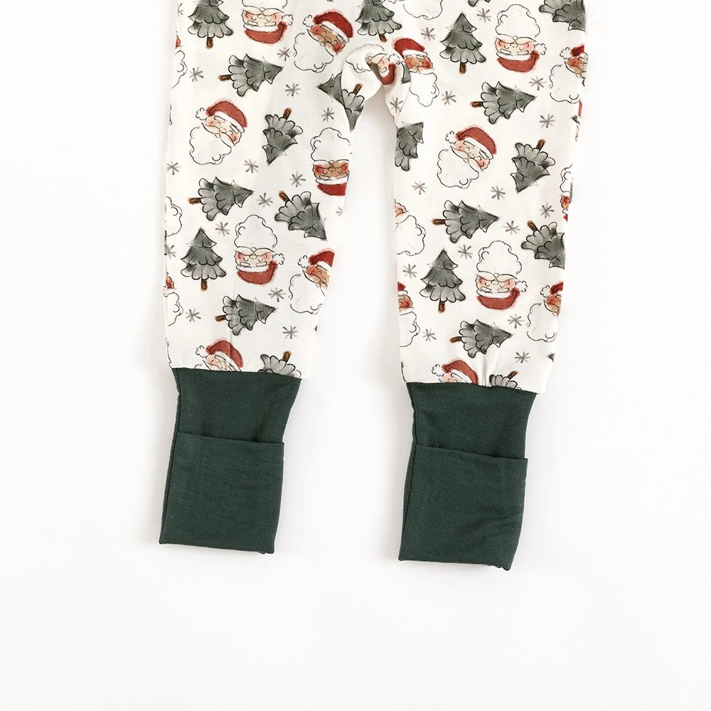 Santa Claus Christmas Tree Baby Bamboo Zipper Romper Pajamas