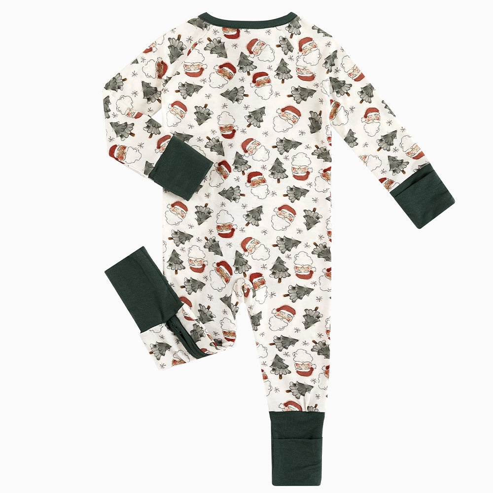 Santa Claus Christmas Tree Baby Bamboo Zipper Romper Pajamas