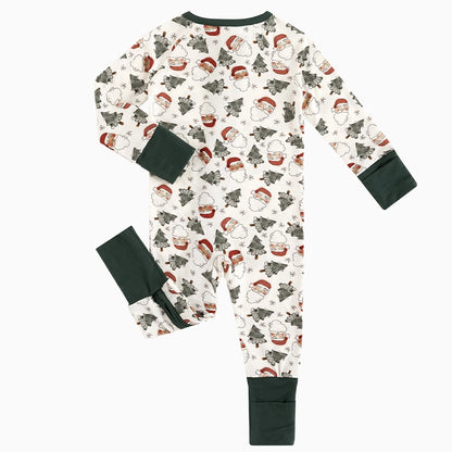 Santa Claus Christmas Tree Baby Bamboo Zipper Romper Pajamas