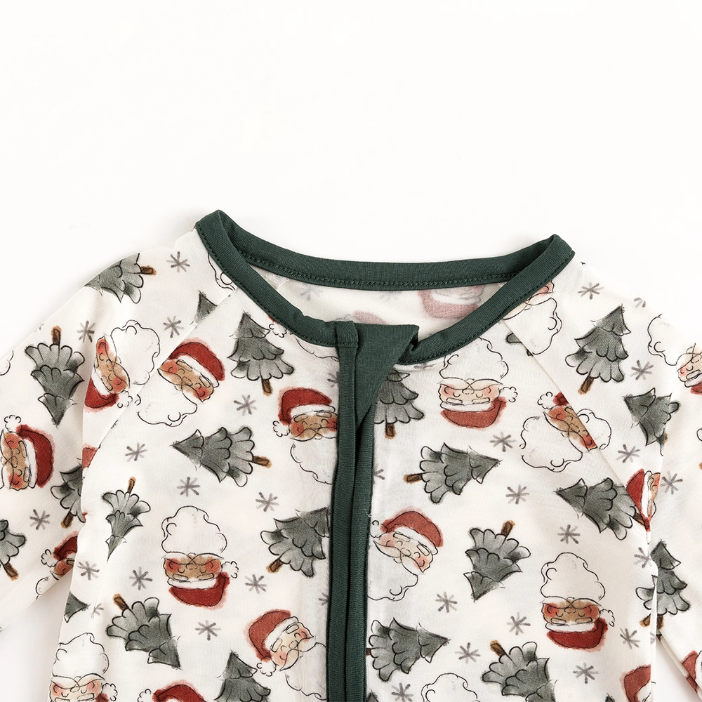 Santa Claus Christmas Tree Baby Bamboo Zipper Romper Pajamas