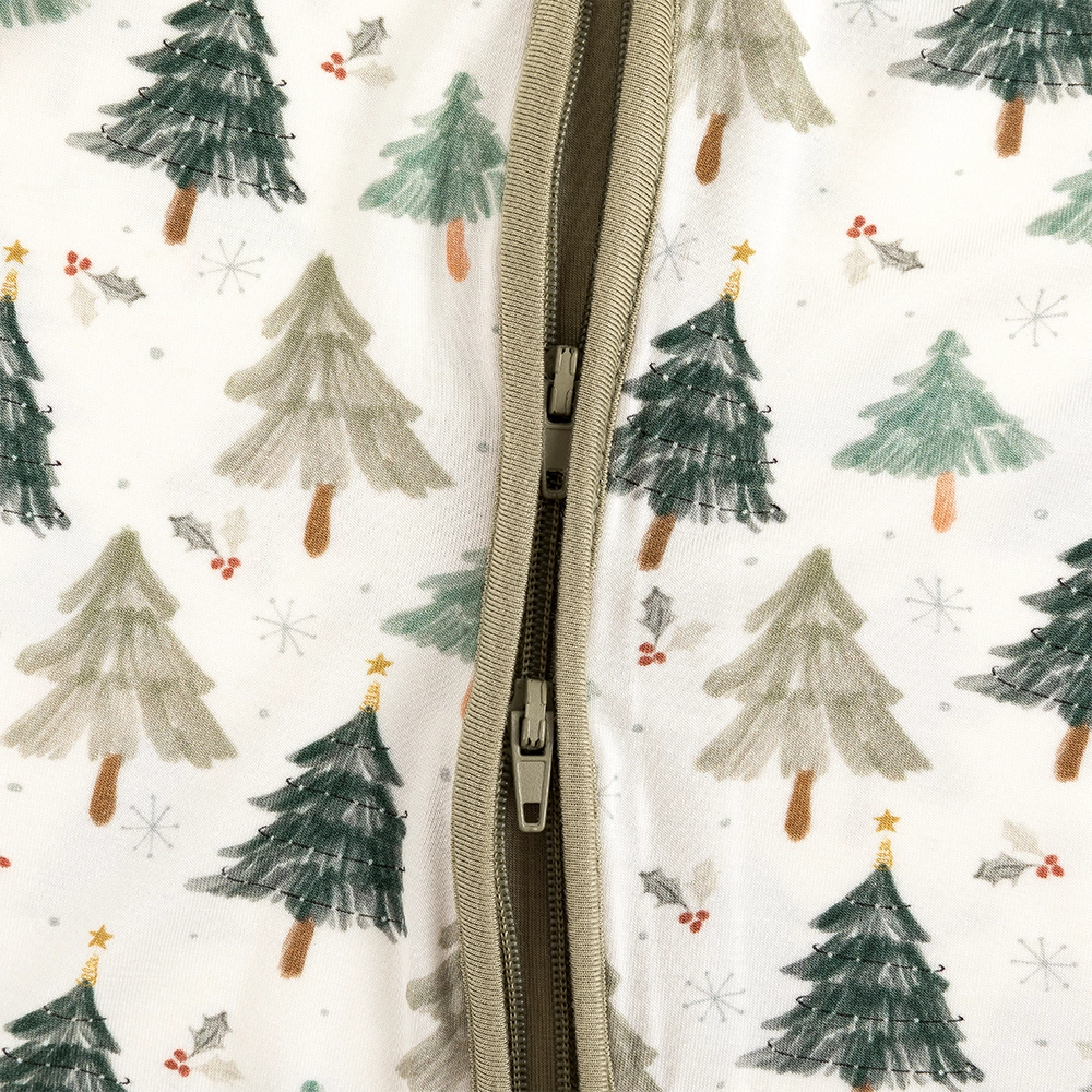 Christmas Tree Green Baby Bamboo Zipper Romper Pajamas