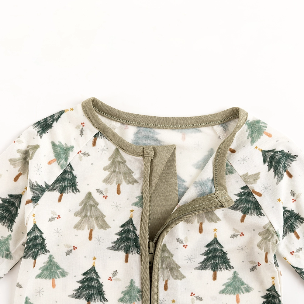Christmas Tree Green Baby Bamboo Zipper Romper Pajamas