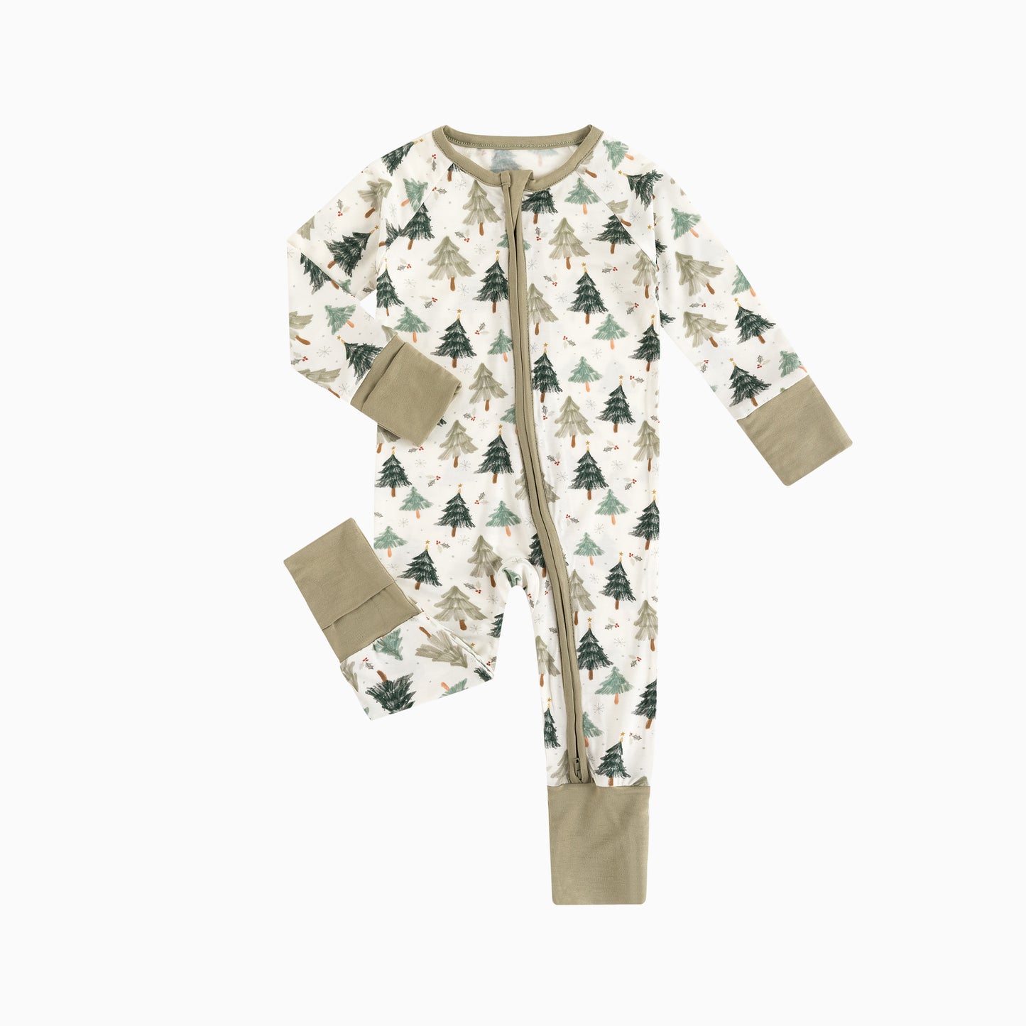 Christmas Tree Green Baby Bamboo Zipper Romper Pajamas