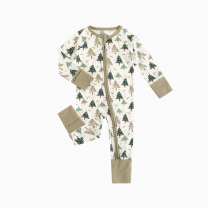 Christmas Tree Green Baby Bamboo Zipper Romper Pajamas