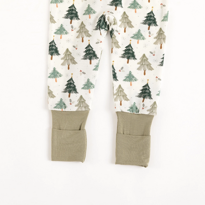 Christmas Tree Green Baby Bamboo Zipper Romper Pajamas