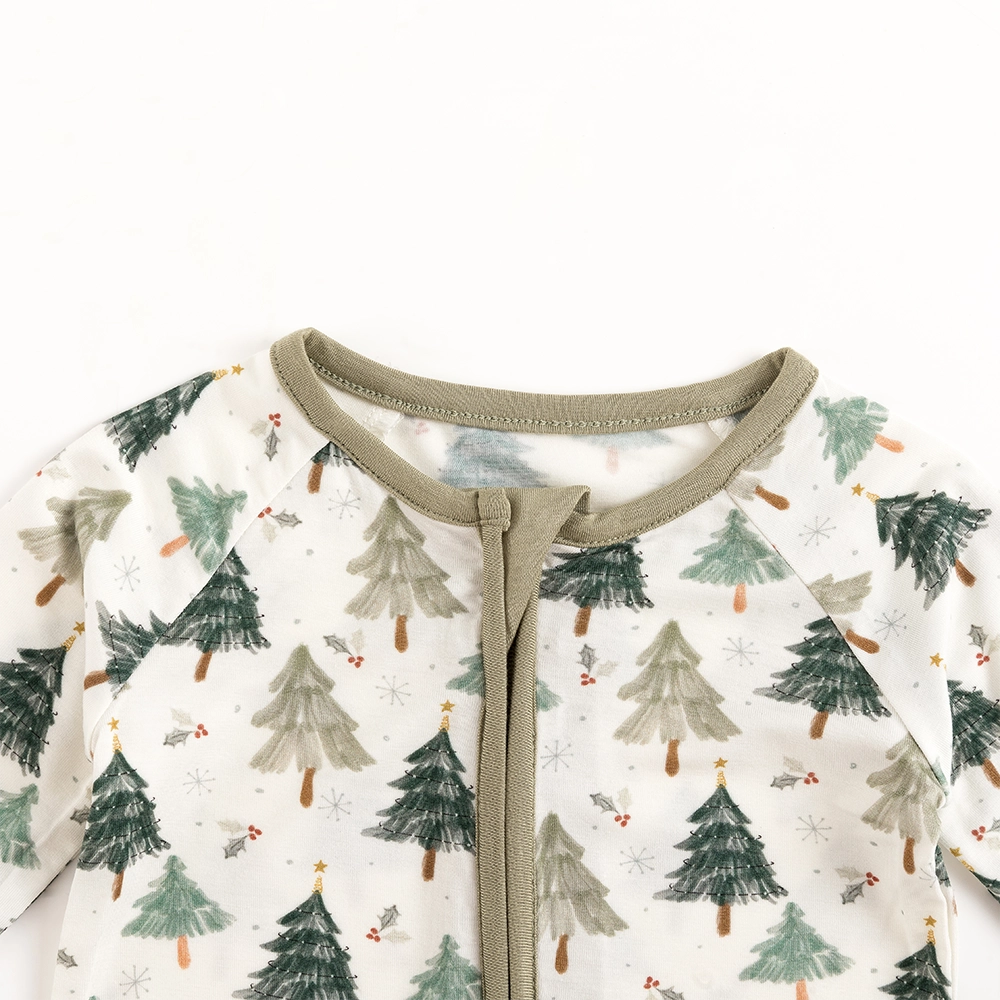 Christmas Tree Green Baby Bamboo Zipper Romper Pajamas